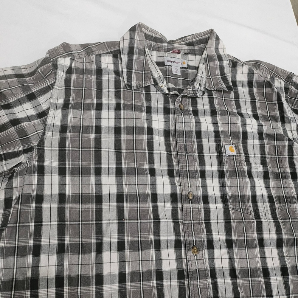 Carhartt Mens Gray Black Plaid Short Sleeve Button Up Shirt 2XL Tall Relaxed Fit